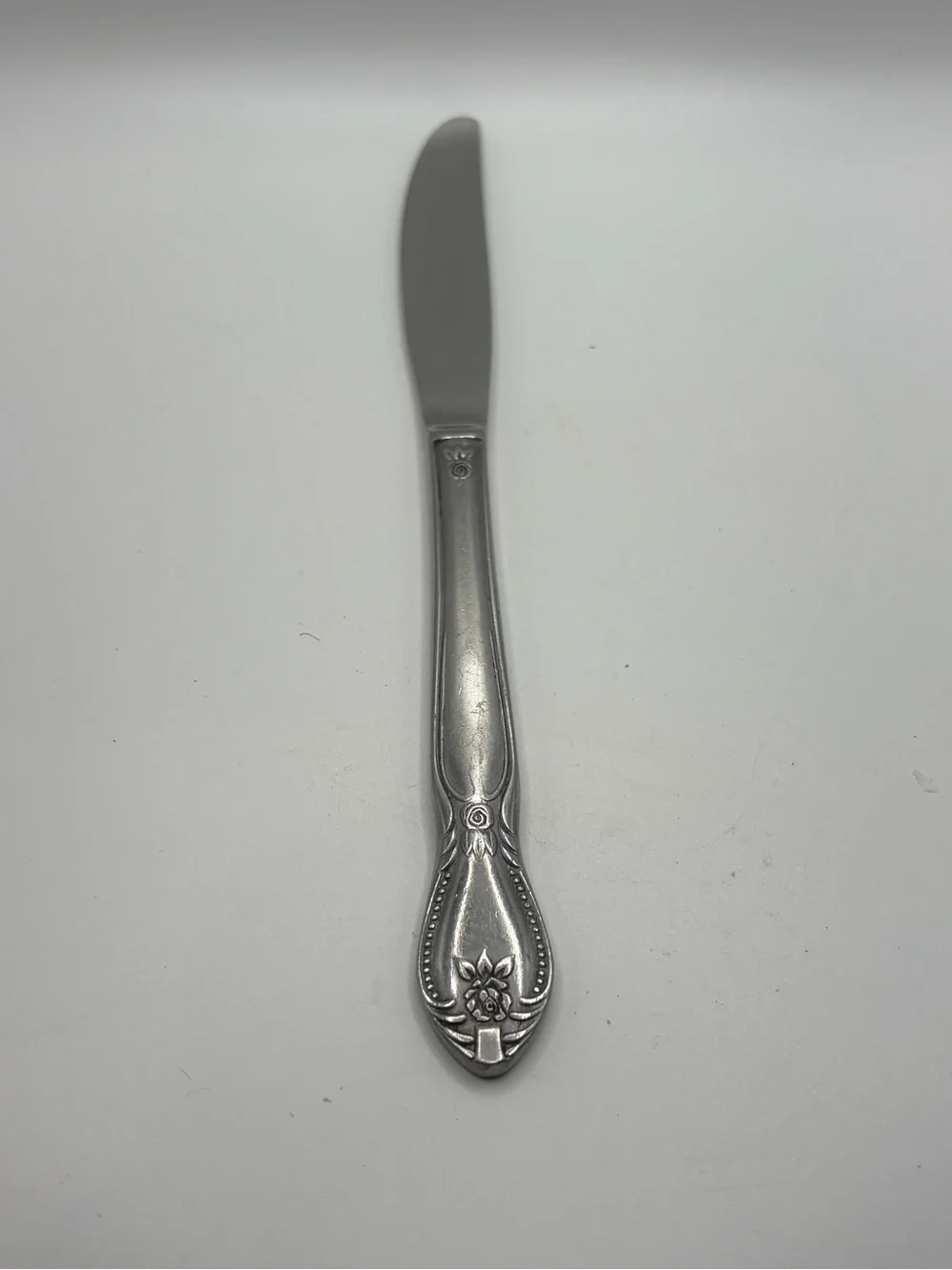 Vintage Japan Stainless Steel Dinner Knife Floral Rose Pattern